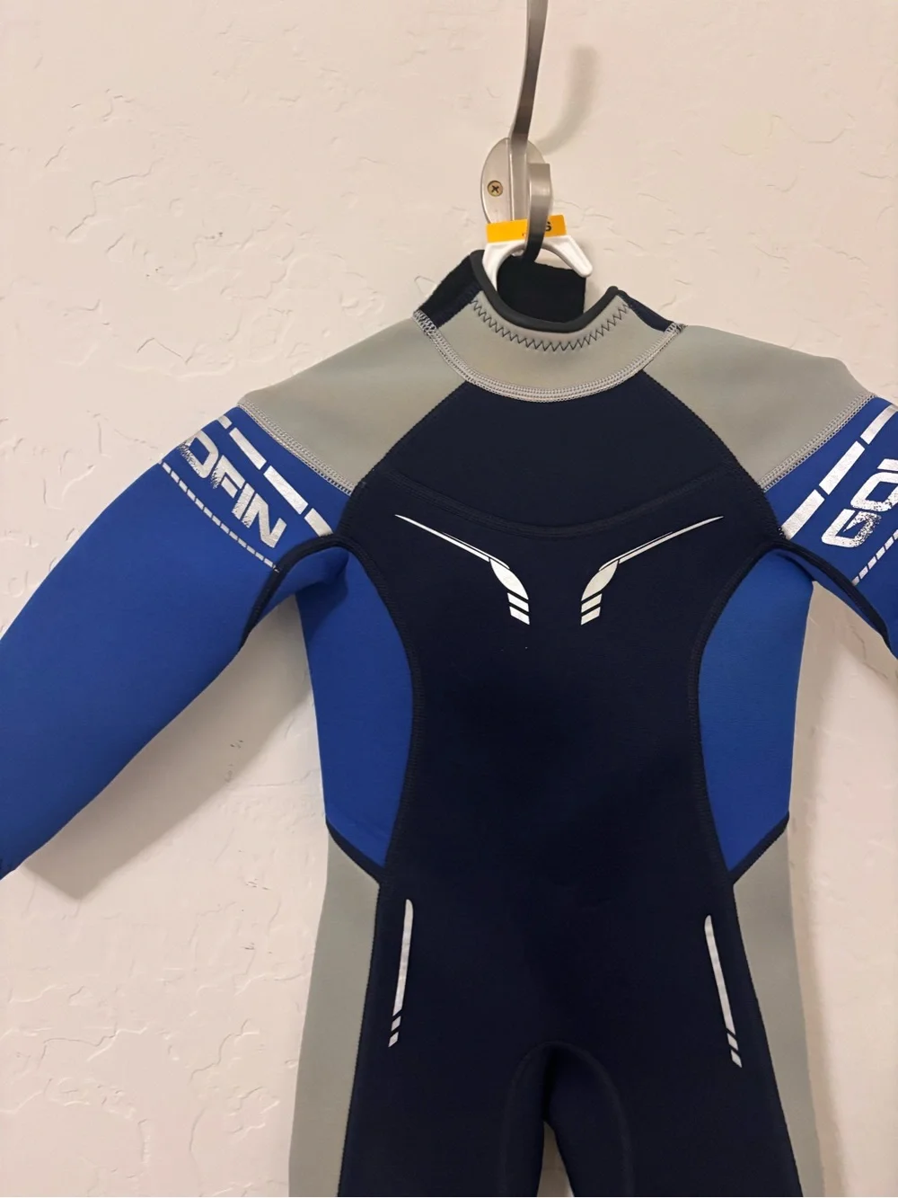 Goldfin Blue and black neoprene wetsuit with gray panels size 2